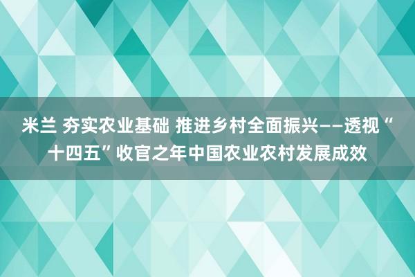 米兰 夯实农业基础 推进乡村全面振兴——透视“十四五”收官之年中国农业农村发展成效