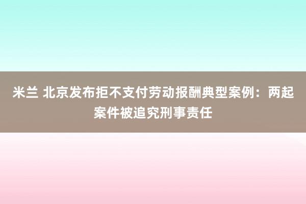 米兰 北京发布拒不支付劳动报酬典型案例：两起案件被追究刑事责任