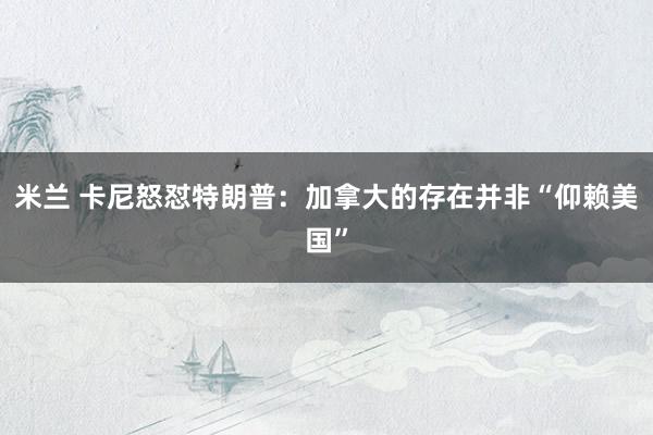 米兰 卡尼怒怼特朗普：加拿大的存在并非“仰赖美国”