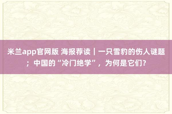 米兰app官网版 海报荐读｜一只雪豹的伤人谜题；中国的“冷门绝学”，为何是它们？