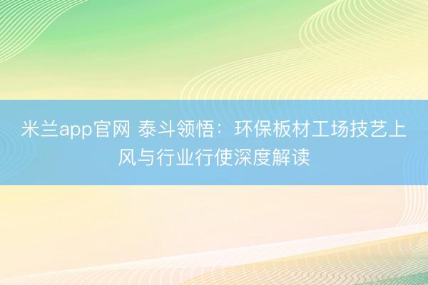 米兰app官网 泰斗领悟:环保板材工场技艺上风与行业行使深度解读